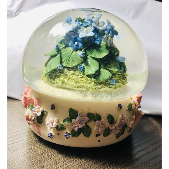 Vintage San Francisco Music Box Company Blue violet Flower Globe w/Pink Ribbon - Picture 4 of 7